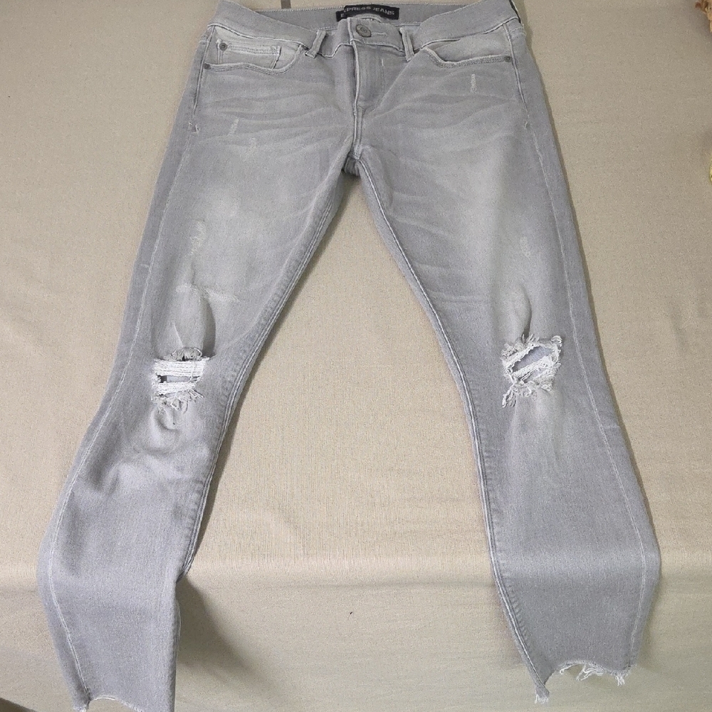Express Supersoft Ankle Legging Mid Rise Size 6 Grey Distressed